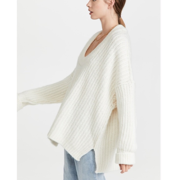 Free People Ivory Cable Knit Drop Shoulder Hi-Lo Oversized Pullover Sz X… - Picture 3 of 16